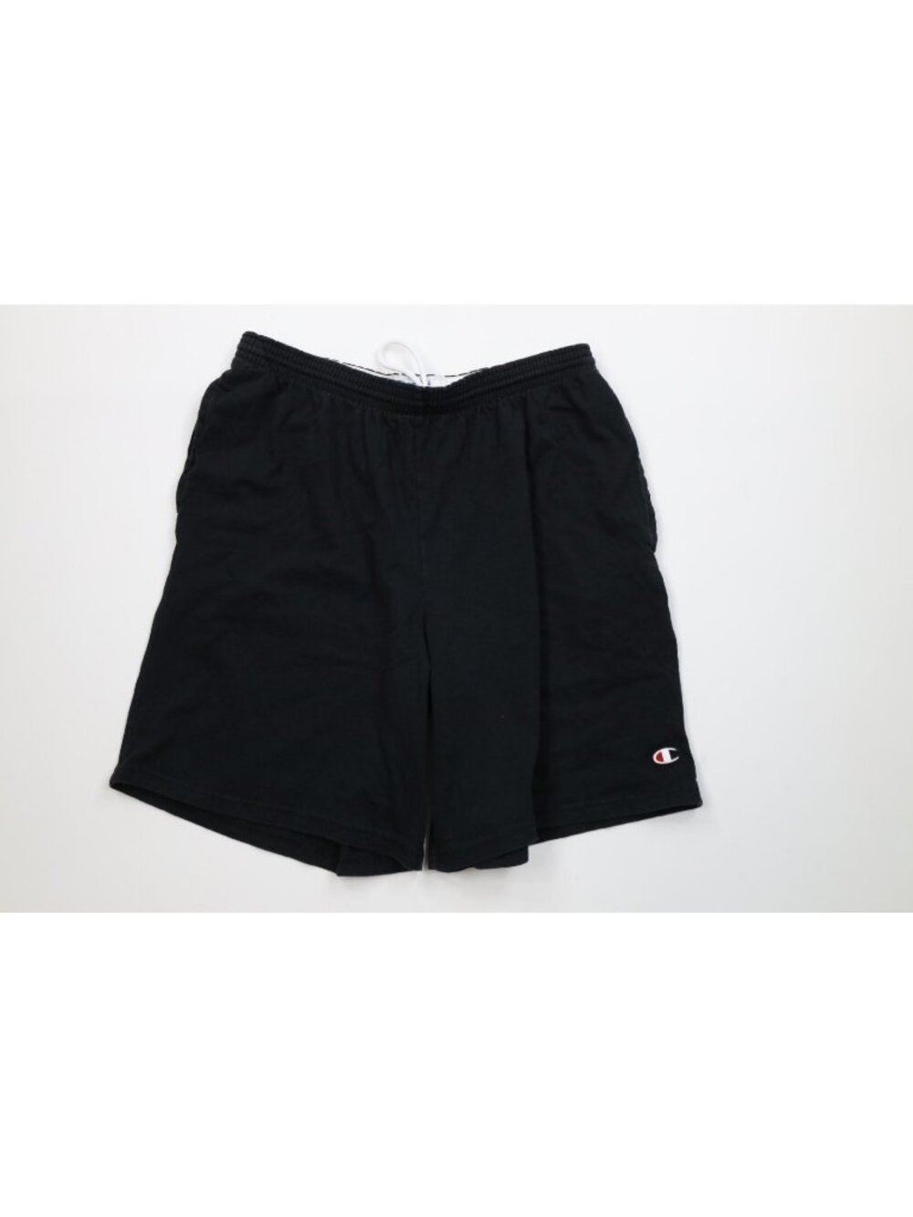 Vtg Champion Mens Large Faded Classic Logo Above Knee Dad Shorts Black Cotton